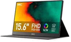 HKC V16 15.6" Portable Monitor, Full HD 1080P IPS Display, Type-C & HDMI Connectivity, Ultra-Slim Space Gray Screen with Dual Speakers, 250cd/m² Brightness, 178° Viewing Angle, 16:9 Ratio