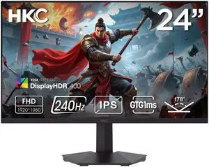 HKC G24H3D 23.8" 240Hz Gaming Monitor, Full HD Fast IPS Display, 1ms MPRT, 90% DCI-P3, HDR400, HDMI 2.0 + DP 1.4, Hardware Low Blue Light, Tilt Adjustable, VESA Mount – Black