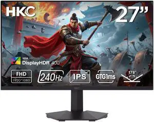 HKC G27H3D 27" 240Hz Gaming Monitor, Full HD Fast IPS Display, 1ms MPRT, HDR400, 90% DCI-P3 Color, HDMI 2.0 + DP 1.4, Hardware Low Blue Light, Tilt Adjustable, VESA Mount – Black