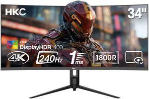 HKC CG345UK 34" Curved VA Gaming Monitor UltraWide 3440×1440 240Hz 1ms DIC HDR400 90% DCI-P3 Adjustable HAS DP+HDMI 2.1