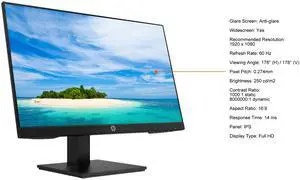 HP P24h G4 24" (23.8" Viewable) Full HD LCD Monitor 1920 x 1080 IPS D-Sub, HDMI, DisplayPort Anti-Glare Height Adjust Dual Speakers Monitor