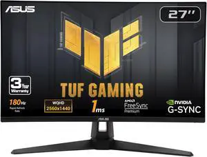 ASUS TUF Gaming 27" 1440P HDR Monitor (VG27AQ3A) - QHD (2560 x 1440), 180Hz, 1ms, Fast IPS, 130% sRGB, Extreme Low Motion Blur Sync, Speakers, Freesync Premium, G-SYNC Compatible, HDMI, DisplayPort ASUS TUF Gaming 27" 1440P HDR Monitor (VG27AQ3A) - QHD (2560 x 1440), 180Hz, 1ms, Fast IPS, 130% sRGB, Extreme Low Motion Blur Sync, Speakers, Freesync Premium, G-SYNC Compatible, HDMI, DisplayPort