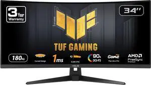 ASUS TUF Gaming 34" Ultra-wide Curved Monitor (VG34VQ3B) - 21:9 QHD (3440x1440), 180Hz, 1ms, Extreme Low Motion Blur Sync, FreeSync Premium, Speaker, 90% DCI-P3, DisplayWidget Center