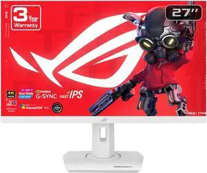 ASUS ROG Strix 27" 4K HDR USB-C Gaming Monitor XG27UCG-W - White, UHD (3840x2160) Dual mode (4K 160Hz or FHD 320Hz), 1ms, Fast IPS, ELMB Sync, G-SYNC Compatible, AI Gaming