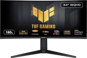 ASUS TUF Gaming 34” 1440P 1500R Curved Monitor (VG34VQL3A) - QHD (3440 x 1440), 180Hz, 1ms, Extreme Low Motion Blur, Freesync Premium Pro, 125% sRGB, DisplayHDR 400, Height Adjustable, 3 year warranty