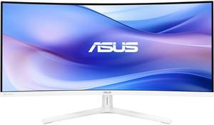 ASUS 34" Ultra-wide Curved Eye Care Monitor (VU34WCIP-W) - WQHD (3440x1440), 1500R Curvature, Frameless, 100Hz, Nano-ion, SmoothMotion, Eye Care Plus, USB-C PD 65W, Speakers