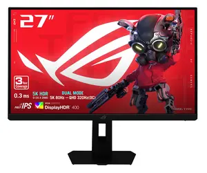 ASUS ROG 27 Inch 5K HDR Fast IPS Gaming Monitor (XG27JCEG) - Dual mode 5K 80Hz or QHD 320Hz, Extreme Low Motion Blur Sync, USB-C (15W PD), G-SYNC Compatible, Tripod Socket, Aura Sync ASUS ROG 27 Inch 5K HDR Fast IPS Gaming Monitor (XG27JCEG) - Dual mode 5K 80Hz or QHD 320Hz, Extreme Low Motion Blur Sync, USB-C (15W PD), G-SYNC Compatible, Tripod Socket, Aura Sync