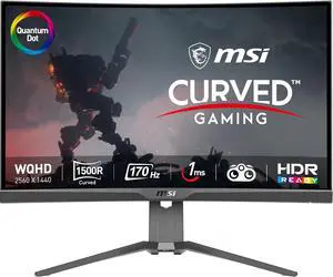 MSI 27" 170 Hz Rapid VA with Quantum Dot WQHD Gaming Monitor FreeSync Premium (AMD Adaptive Sync) 2560 x 1440 (2K) 94% Adobe RGB / 96% DCI-P3 / 127% sRGB MAG275CQRF QD