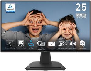 MSI PRO MP252, 24.5-inch IPS 1920 x 1080 (FHD) Computer Monitor, 100Hz, Adaptive-Synch, HDMI, Display Port, VESA Mountable, Tilt, Speaker, 1ms, Black