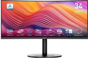 MSI 34" 120 Hz VA UWQHD Monitor 1ms (MPRT) / 4ms (GTG) Adaptive-Sync Adobe RGB / DCI-P3 / sRGB: 92% / 95% / 119% Curved Modern MD342CQP