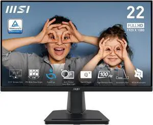 MSI PRO MP225, 22-inch IPS 1920 x 1080 (FHD) Computer Monitor, 100Hz, Adaptive-Sync, HDMI, Video Port, VESA Mountable, Tilt, 1ms, Black MSI PRO MP225, 22-inch IPS 1920 x 1080 (FHD) Computer Monitor, 100Hz, Adaptive-Sync, HDMI, Video Port, VESA Mountable, Tilt, 1ms, Black