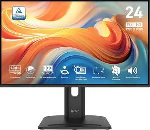 MSI PRO MP245PG E14 24-inch IPS 1920 x 1080 (FHD) Computer Monitor, 144Hz, Adaptive-Synch, HDMI, Display Port, VGA Port, VESA Mountable, Tilt, Height Adjustable,Speaker, 1ms, Black