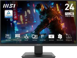 MSI PRO MP243L E14 24-inch IPS 1920 x 1080 (FHD) Gaming Office Monitor, 144Hz, Adaptive-Synch, HDR Ready, HDMI, VGA Port,VESA Mountable, Tilt, 4-side slim bezel ,1ms, Black