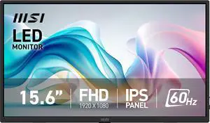 MSI Pro MP165 E6 Portable Monitor, 15.6" FHD IPS 1080p, USB Type-C, Mini-HDMI, Built-in Speakers, Perfect for PC, Mac, PS5, PS4, Xbox, Mobile, Matte Black