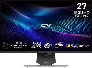 MSI MPG 274URDFW E16M 27" Gaming Monitor – 4K UHD 160Hz / FHD 320Hz, Mini-LED, Quantum Dot, 0.5ms, HDR1000, USB-C 98W PD, AI Navigator, Adaptive-Sync, 1x DP 1.4a, 2x HDMI 2.1, Type-C, Dual Mode MSI MPG 274URDFW E16M 27" Gaming Monitor – 4K UHD 160Hz / FHD 320Hz, Mini-LED, Quantum Dot, 0.5ms, HDR1000, USB-C 98W PD, AI Navigator, Adaptive-Sync, 1x DP 1.4a, 2x HDMI 2.1, Type-C, Dual Mode