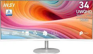 MSI 34 inch UltraWide QHD 2K 1440P 120Hz Adaptive Sync 1ms HDR Ready Built-in Speaker White Curved Computer Monitor PRO MP341CQW E12 MSI 34 inch UltraWide QHD 2K 1440P 120Hz Adaptive Sync 1ms HDR Ready Built-in Speaker White Curved Computer Monitor PRO MP341CQW E12