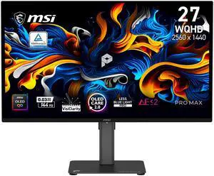 MSI PRO MAX 271QPX14G 27" 2560 x 1440 (QHD) QD OLED Monitor, 144Hz, DisplayHDR, AMD Free Sync/G-SYNC Compatible, HDMI, DisplayPort, USB-C (15W Power Delivery), Height Adjustable Stand, Speaker, Black MSI PRO MAX 271QPX14G 27" 2560 x 1440 (QHD) QD OLED Monitor, 144Hz, DisplayHDR, AMD Free Sync/G-SYNC Compatible, HDMI, DisplayPort, USB-C (15W Power Delivery), Height Adjustable Stand, Speaker, Black