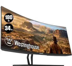 Westinghouse 34" Curved Ultrawide Gaming Monitor, 180Hz, AMD FreeSync Support, Low Motion Blur, 1500R Curve, 3440 x 1440, for PC Games with Built in Speakers, 2X DisplayPort, 2X HDMI WC34BX6230
