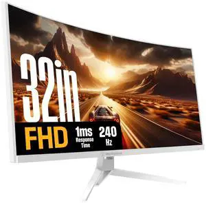 Westinghouse 32 Inch Curved Full HD White Gaming Monitor, 240Hz, AMD FreeSync Support, Low Motion Blur, 1500R Curve, 1920 x 1080, for PC Games with Built in Speakers, DisplayPort, HDMI