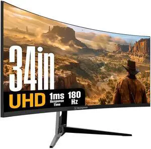 Westinghouse 34 Inch Curved Ultrawide Gaming Monitor, 180Hz, 1 ms, AMD FreeSync Support, Low Motion Blur, 1500R Curve, 3440 x 1440, for PC Games with Built in Speakers, 2X DisplayPort, 2X HDMI