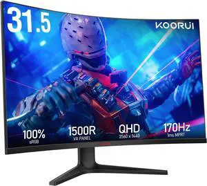 KOORUI 31.5" 2560 x 1440 (2K) 170 Hz VA Gaming Monitor FreeSync Premium (AMD Adaptive Sync) 90% DCI-P3 G3221SC