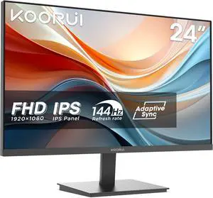 KOORUI E2411K 24" 1920 x 1080 FHD 144Hz Gaming Monitor, IPS Panel, Adaptive Sync, 5ms, VESA 100x100mm, Eye Care, HDMI, VGA