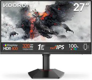 KOORUI 27" 2560 x 1440 (2K) 320 Hz IPS Gaming Monitor FreeSync Premium (AMD Adaptive Sync) 95% DCI-P3 G2721E