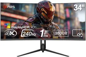 ABS Gaming Monitor 34" Curved 240Hz VA WQHD (3440x1440) 1ms VESA DisplayHDR 400, FreeSync, DCI-P3 90%, Height Adjustment, Space-Saving Stand, GQ341NE