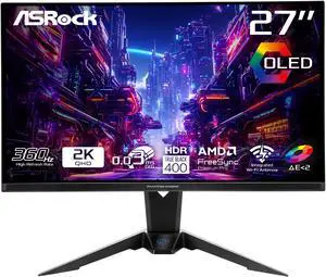 ASRock Phantom Gaming 27" 360Hz 0.03ms QD-OLED QHD 2560 x 1440 (2K) Gaming Monitor, AMD FreeSync Premium Pro (PGO27QFV)