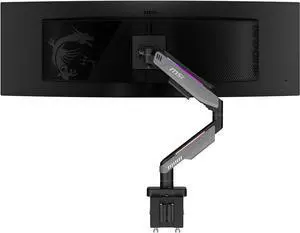 MSI MPG MT201R - Premium RGB Single Monitor Stand Arm,  Supports 17-49" Screens and 44 lbs, VESA Compatible, Adjustable Heavy Duty Gas Spring Mount, Clamp & Grommet, Quick Release Plate - Gray