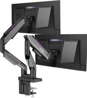 MSI MPG MT201DR V2 - Premium RGB Dual Monitor Stand Arms, 17-35" Support, VESA Compatible, Adjustable Heavy Duty Gas Spring Mount, 44 lbs per Screen Capacity, Clamp & Grommet, Quick Release Plate-Gray