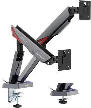 MSI MPG MT161DR - Premium RGB Dual Monitor Stand Arms, 17-38" Support, VESA Compatible, Adjustable Spring Assisted Mount, 35.2 lbs per Screen Capacity, Clamp & Grommet, Quick Release Plate - Black