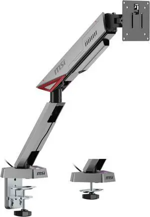 MSI MPG MT161R - Premium RGB Single Monitor Stand Arm,  Supports 17-45" Screens and 35.2 lbs, VESA Compatible, Adjustable Spring Assisted Mount, Clamp & Grommet, Quick Release Plate - Black