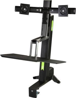 Ergotron 33-341-200 Black WorkFit-S, Dual Monitor Sit-Stand Workstation, Height-Adjustment Column, Desk Clamp, keyboard Tray with Left/ Right Mouse Tray
