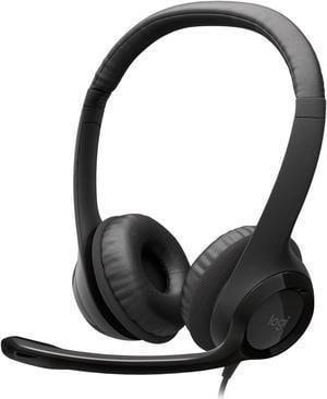 Logitech H390 Wired Headset, Stereo Headphones with Noise-Cancelling Microphone, USB, In-Line Controls, PC/Mac/Laptop - Black