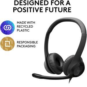 Logitech H390 Wired Headset, Stereo Headphones with Noise-Cancelling Microphone, USB, In-Line Controls, PC/Mac/Laptop - Black