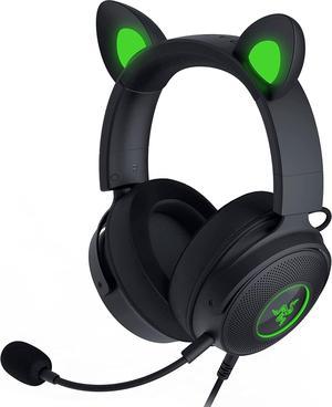 Razer Kraken Kitty V2 Pro Wired RGB Headset: Interchangeable Ears (Kitty, Bear, Bunny) - Stream Reactive Lighting - Detachable HyperClear Cardioid Mic - 50mm Drivers - 7.1 Surround Sound - Black