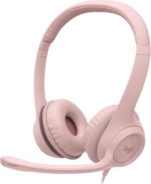 Logitech H390 Wired Headset for PC/Laptop, Stereo Headphones with Noise Cancelling Microphone, USB-A, In-Line Controls, Rose