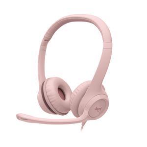 Logitech H390 Wired Headset for PC/Laptop, Stereo Headphones with Noise Cancelling Microphone, USB-A, In-Line Controls, Rose