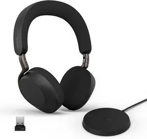 Jabra Evolve3 75 On-Ear Wireless Bluetooth Headset with Mic and Wireless Charging Stand for Work, USB-A, AI Voice Call Technology, Advanced ANC, 22-Hour Battery, Works with Online Meeting Apps, Black Jabra Evolve3 75 On-Ear Wireless Bluetooth Headset with Mic and Wireless Charging Stand for Work, USB-A, AI Voice Call Technology, Advanced ANC, 22-Hour Battery, Works with Online Meeting Apps, Black
