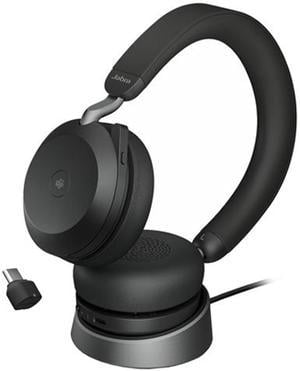 Jabra Evolve2 75 PC Wireless Headset with Charging Stand and 8-Mic Technology - Dual Foam Stereo Headphones with Advanced Active Noise Cancelling, USB-C Bluetooth Adapter and MS Compatibility - Black