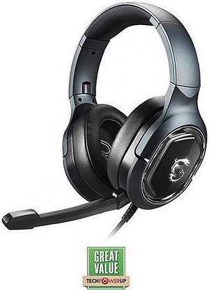 MSI IMMERSE GH50 Gaming Headset - 7.1 Virtual Surround Sound Headphones, Vibration Feedback, 40mm Neodymium Drivers, Laptop, RGB Lighting, Detachable Mic, Inline Controls, USB 2.0 Connector - Wired