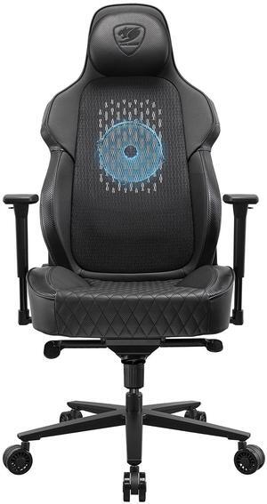 Cougar NxSys Aero Gaming Chair with Integrated 200mm RGB Fan - Black/Gray - Ergonomic Breathable PVC Leather - 3D Armrests - Reclining Backrest up to 150° - Multi-Tilt Mechanism (3MARPORB.0001)