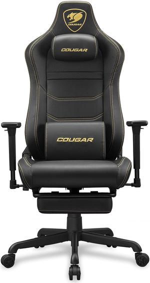 Cougar Armor Evo S Black Gaming, with Retractable Footrest, Ergonomic, Premium Breathable PVC Leather - 3D Adjustable Armrest - Reclaining Backrest up to 155º  - Tilt Mechanism, Black/Gold