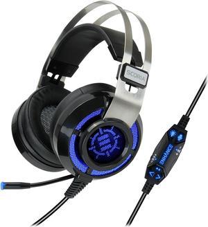 ENHANCE SCORIA USB PC Gaming Headset with 7.1 Surround Sound, Bass Vibration, Adjustable LED Lighting, Volume Control and Retractable Microphone - TeamSpeak Certified