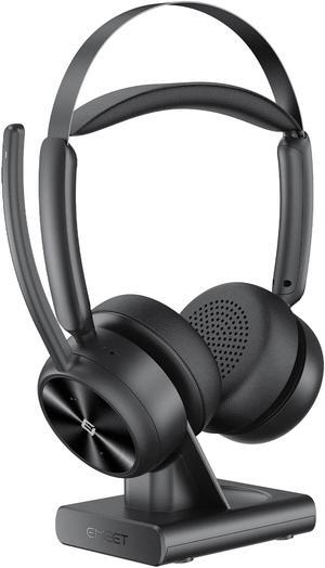 eMeet GeniusCall Wireless On-Ear Headset with Charging Base and Super ENC - Black  EMH80B-LD