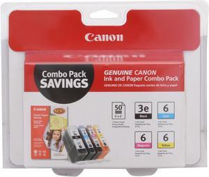 Canon BCI-3eBK Black and BCI-6 C/M/Y Color Ink Cartridge & Photo Glossy Paper, Combo 4/Pack (4479A292)