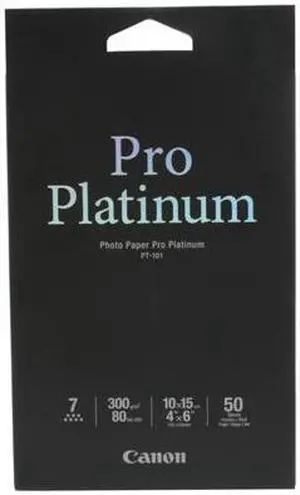 Canon PT-101 Photo Paper Pro Platinum(2768B014), High Gloss, 4 x 6, 80 lb., White, 50 Sheets/Pack