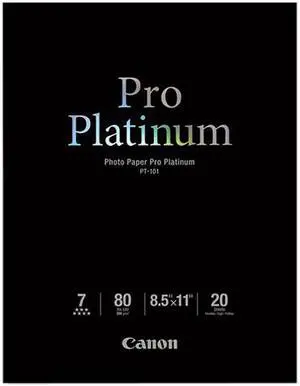 Canon PT-101 Photo Paper Pro Platinum, High Gloss(2768B022), 8-1/2 x 11, 80 lb., White, 20 Sheets/Pack