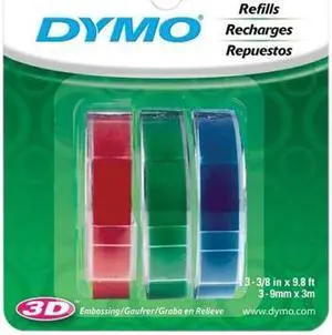 DYMO 1741671 Embossing Label 3/8" Red, Green And Blue, 9.8' Length, 3 Rolls Per Pack